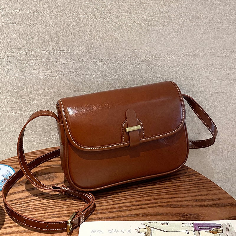 Genuine Leather Women'S Bag Small Square Bag Retro Large Capacity Commuter Shoulder Bag Fashionable Versatile Elegant Crossbody Bag - Image 1