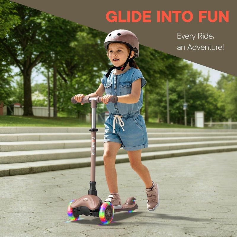 Campior Brown Mini 3 Wheel Scooter for Kids â€“ Lean-to-Steer with LED Light-Up Wheels, Adjustable Handlebar, Wide Anti-Slip Deck, Smooth PU Wheels, Rear Foot Brake â€“ Toddler Scooter for Ages 2+ - Image 3