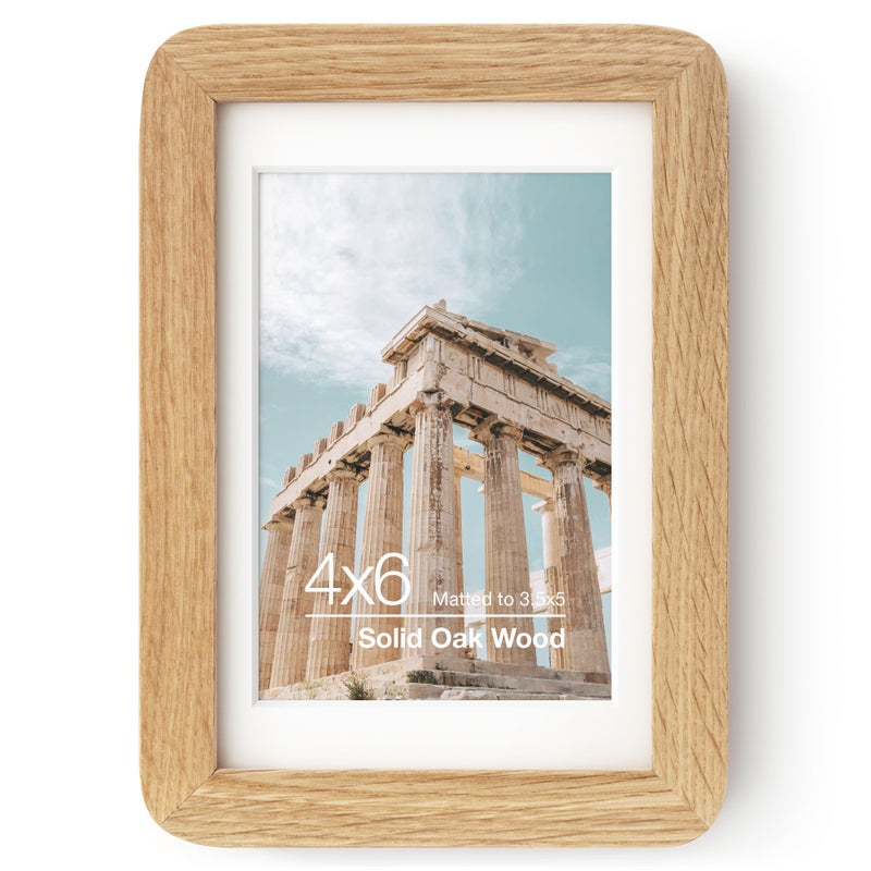 Flyjoe 4x6 صورة صورة | خشب البلوط الصلب 4'x6''''photo إطار | 4x6 إطار الصورة مع حصيرة ل 3.5 × 5 | Plexiglas والأجهزة المعلقة تشمل | 4 من 6 صور إطار صورة (حزمة البلوط الطبيعية) - Image 1