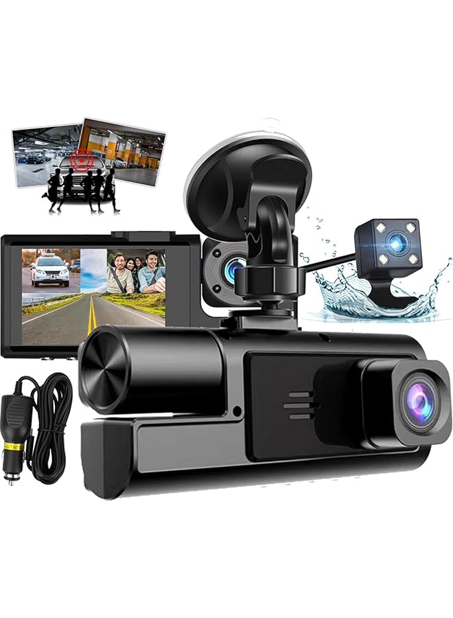 Linjie Dash Cam,Dash Cam Front And Rear Inside 3 Channel Dashcam For Cars,Loop Recording、G-Sensor、24 Hours Parking Monitor、3-Inch Lcd Display Screen, 150° Wide-Angle、Wdr、Night Vision - Image 1