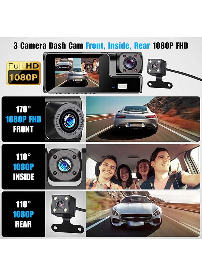 Linjie Dash Cam,Dash Cam Front And Rear Inside 3 Channel Dashcam For Cars,Loop Recording、G-Sensor、24 Hours Parking Monitor、3-Inch Lcd Display Screen, 150° Wide-Angle、Wdr、Night Vision - Image 3