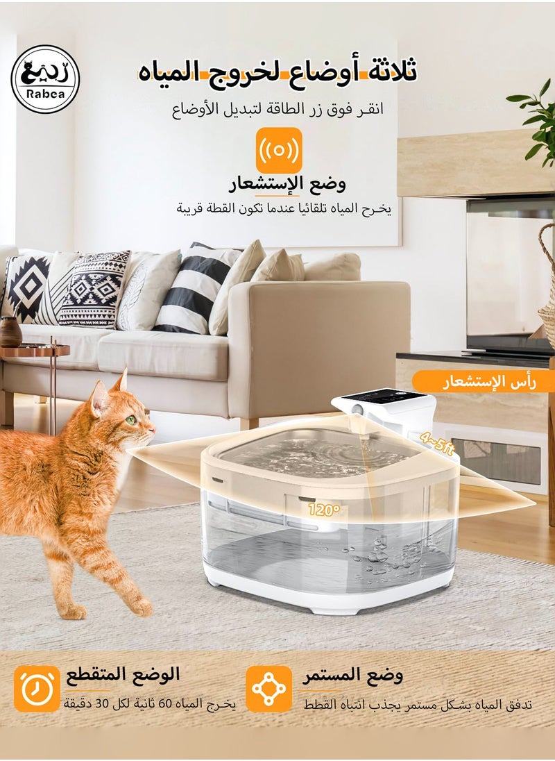 ربيع Rabea نافورة مياه اللاسلكية الأوتوماتيكية للقطط من الستانلس ستيل،سعة كبيرة 4.5 لتر/152 أونصة،فلتر من 5 طبقات و3 أوضاع المياه،تنبيه نقص المياه وايقاف التشغيل التلقائي،موزع مياه للكلاب مع مضخة هادئة  - Image 3