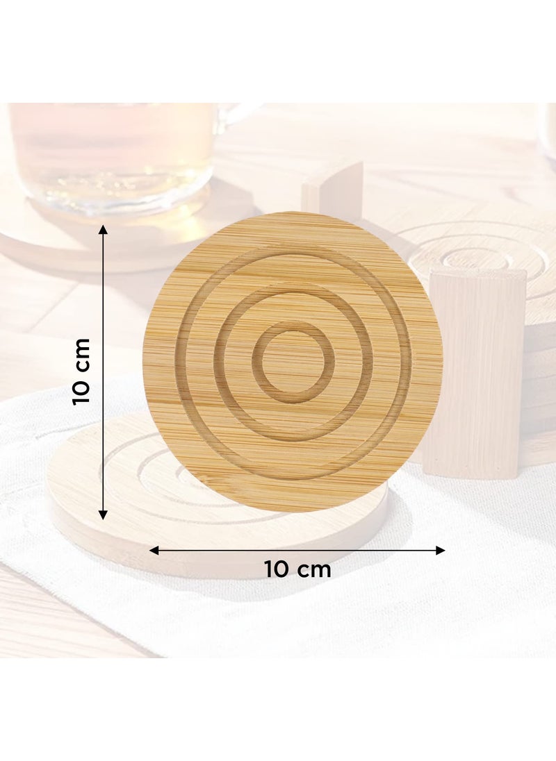NFI essentials NFI essentials Wooden Coasters for Drinks, Set of 6 Round Wooden Table Coaster with Holder, Non-Slip Heat Insulation Pad Coaster Set for Drinking Tea Cups, Coffee Mugs and Glasses, Heat Resistant  - Image 4