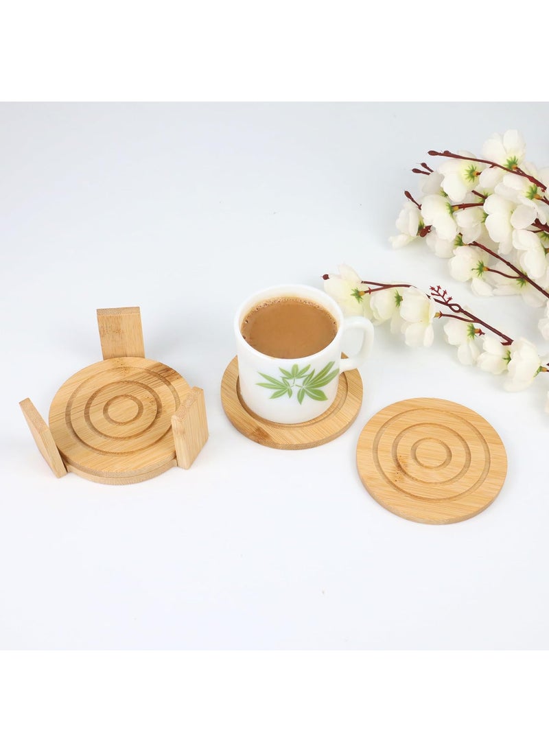 NFI essentials NFI essentials Wooden Coasters for Drinks, Set of 6 Round Wooden Table Coaster with Holder, Non-Slip Heat Insulation Pad Coaster Set for Drinking Tea Cups, Coffee Mugs and Glasses, Heat Resistant  - Image 2