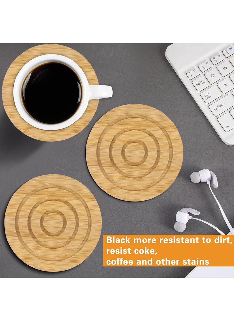 NFI essentials NFI essentials Wooden Coasters for Drinks, Set of 6 Round Wooden Table Coaster with Holder, Non-Slip Heat Insulation Pad Coaster Set for Drinking Tea Cups, Coffee Mugs and Glasses, Heat Resistant  - Image 3