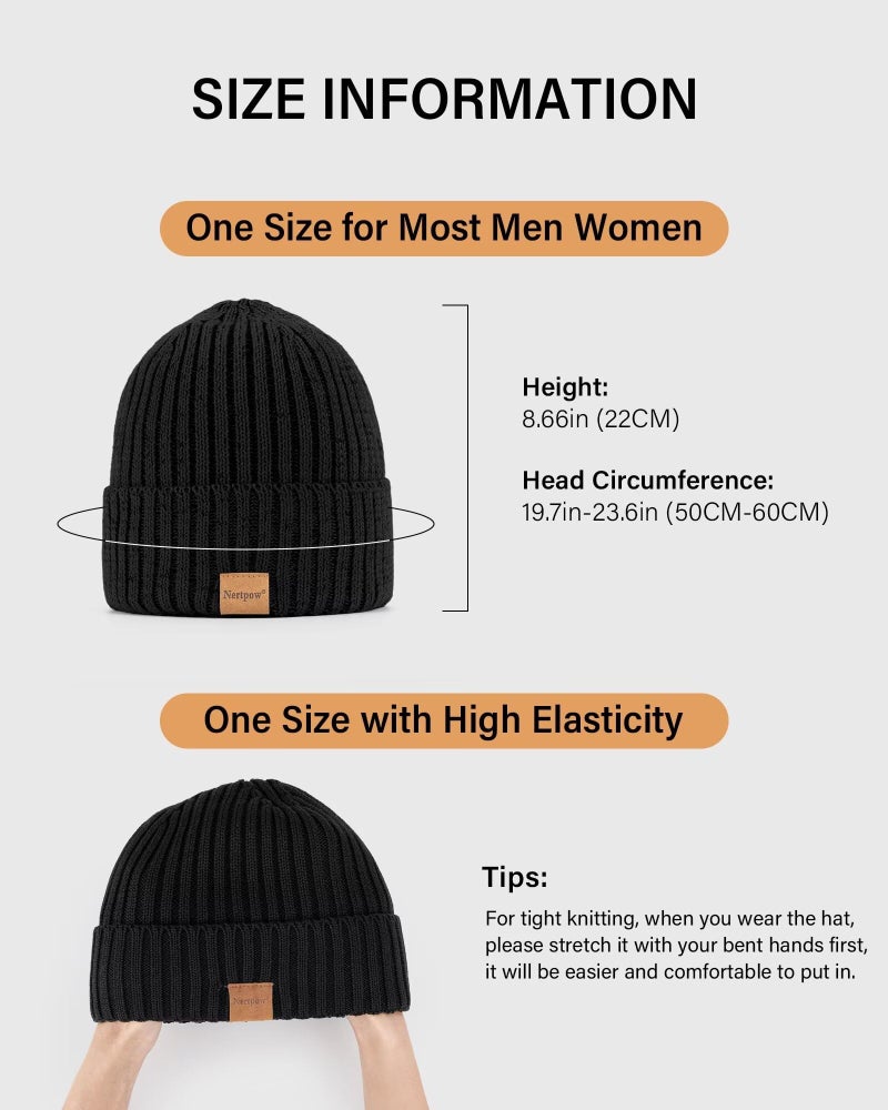 Nertpow Mens Beanie Hats 3 Pack, Winter Hats for Men Women Warm Thermal Fleece Lined, Thick Knit Fashion Skull Cap Cuffed Beanie for Guys (Color-01) - Image 3