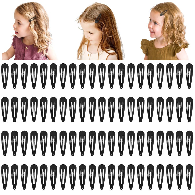 80 pack 2 Inch Snap Hair Clips Hair Barrettes Black Snap Barrettes for Girls Kids Women DIY Hair Accessory 5cmBlack