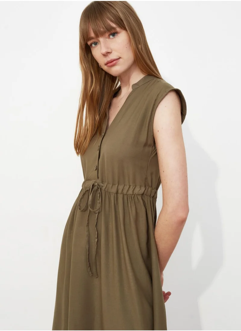 trendyol Pleated V-Neck Dress