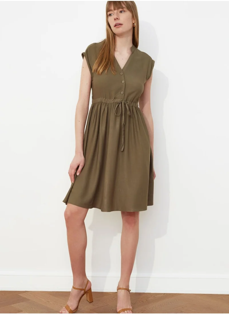 trendyol Pleated V-Neck Dress