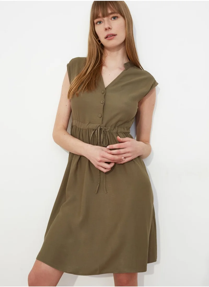 trendyol Pleated V-Neck Dress