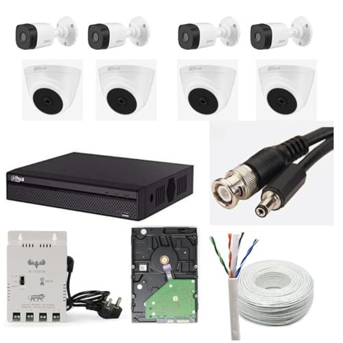 Dahua 2MP HD CCTV Camera Full Set, 4 Bullet, 4 Dome, 8 Channel DVR, 8 Channel JK Vision Power Supply, 1TB Hard Disk, 90 Meter Cable, BNC/DC Connector - Image 1