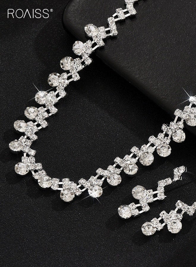رويس طقم مجوهرات زفاف مكون من قطعتين، قلادات وأقراط مرصعة بأحجار الراين الفضية، مجوهرات أنيقة لحفلات التخرج للنساء والعرائس - Image 4