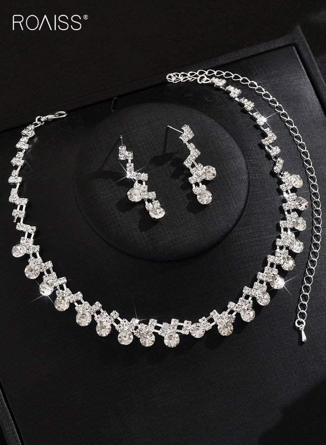 رويس طقم مجوهرات زفاف مكون من قطعتين، قلادات وأقراط مرصعة بأحجار الراين الفضية، مجوهرات أنيقة لحفلات التخرج للنساء والعرائس - Image 3