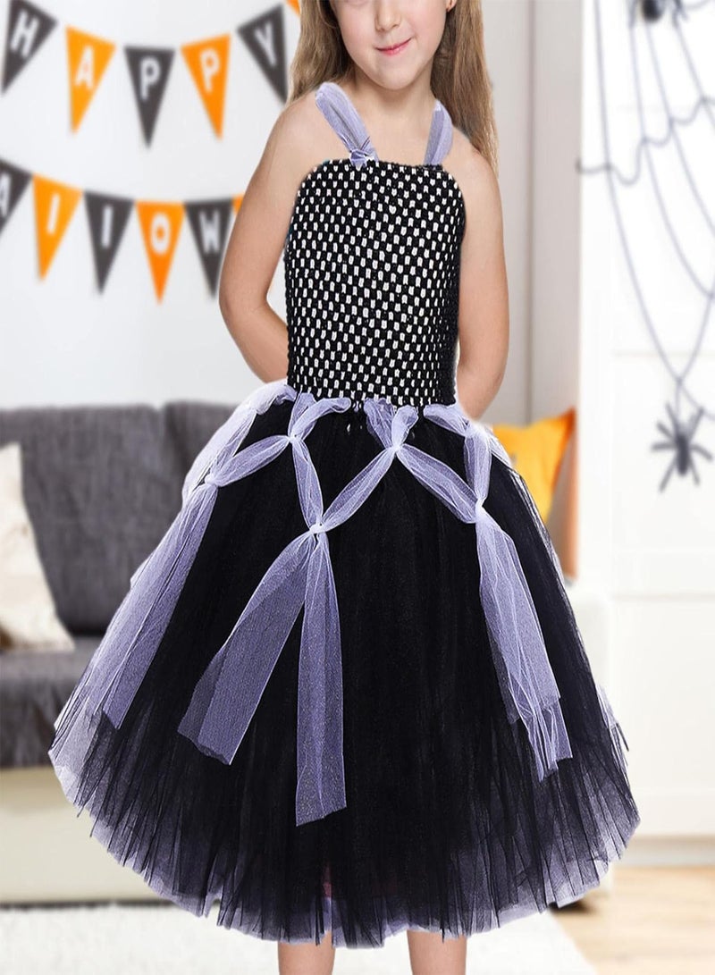 GGOOT Halloween Girls Costumes,Witch Dress Wizard Costume Party Mesh Tutu Skirt and Gloves - Halloween Masquerade Wizard Fancy Dress for Kids - Image 2