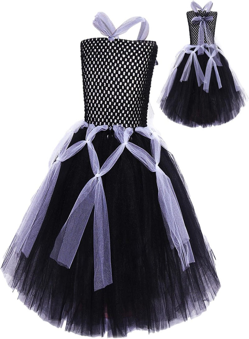 GGOOT Halloween Girls Costumes,Witch Dress Wizard Costume Party Mesh Tutu Skirt and Gloves - Halloween Masquerade Wizard Fancy Dress for Kids - Image 1