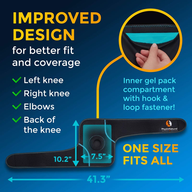 PhysioNatural Ice Pack for Knee Pain Relief, Reusable Gel Ice Wrap for Leg Injuries, Swelling, Knee Replacement Surgery, Cold Compress Therapy for Arthritis, Meniscus Tear and ACL - Image 4