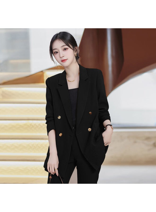 Teluoman Black Women's Suit Set For Spring And Autumn, Professional Attire, Elegant Casual Loose-fitting Commuter Ol Blazer Work Uniform - Image 3
