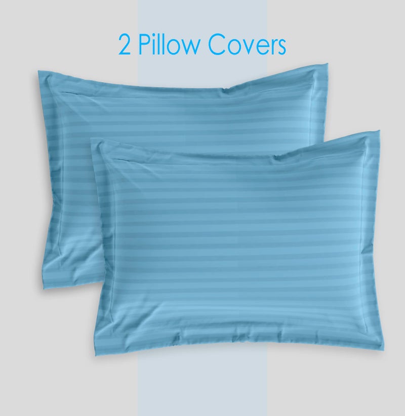 AVI 210TC Soft Luxury Satin Stripe Cotton Pillow Covers Set of 2, Envelope Closure Pillow Cases, Breathable Hotel Quality Pillowcover (16x24 Inches, Sky Blue) - Image 4