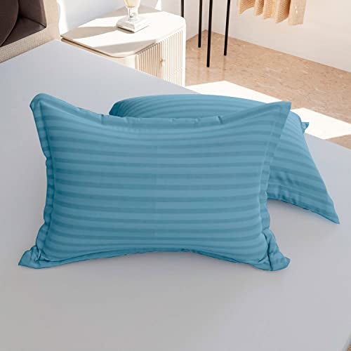 AVI 210TC Soft Luxury Satin Stripe Cotton Pillow Covers Set of 2, Envelope Closure Pillow Cases, Breathable Hotel Quality Pillowcover (16x24 Inches, Sky Blue) - Image 5