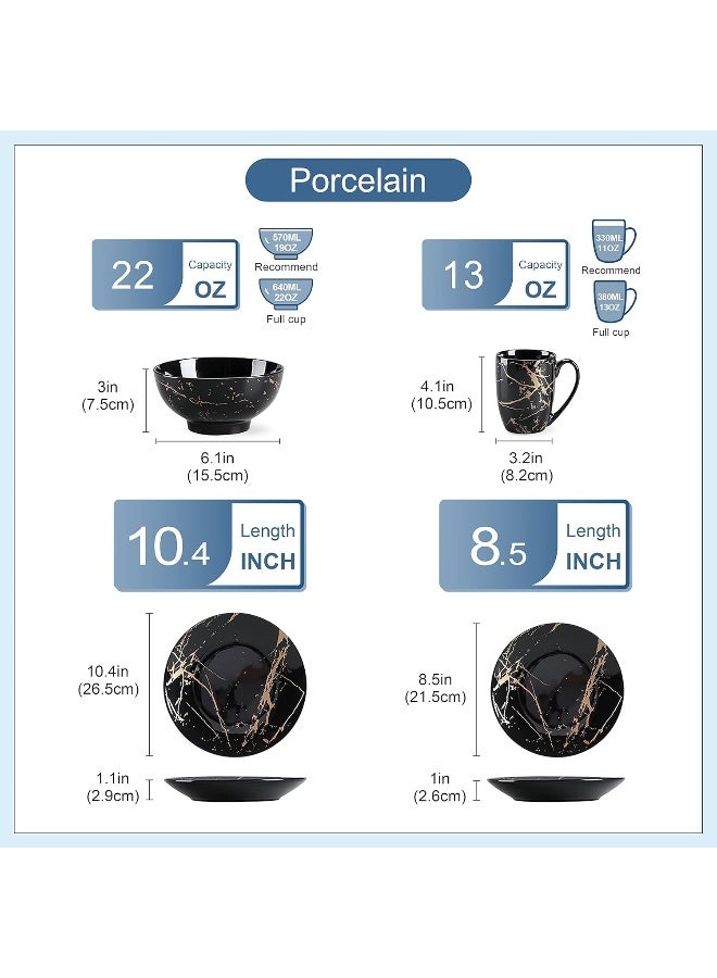 LOVECASA Plates and Bowls Sets for 4 Black Dinnerware Sets 16 Piece Gold Splash Glaze Round Dish Set LOVECASA Porcelain Plate Set with Mugs Dishwasher Microwave Safe - Image 3
