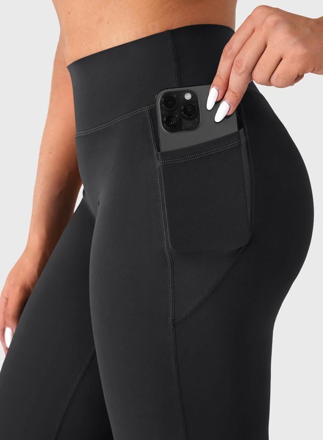 YEOREO Workout Straight Leggings with Pockets for Women No Front Seam High Waist Wide Leg Yoga Pants Buttery Soft -29"/ 31.5", Black, S - Image 3