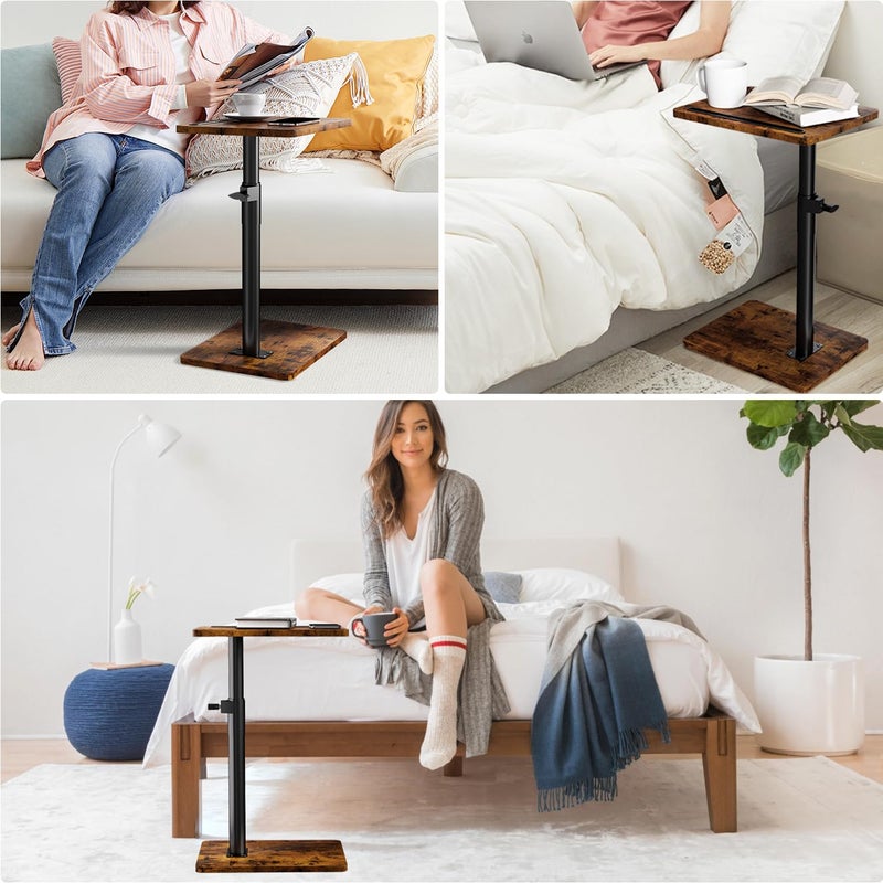 YUHFERA Sofa Armrest Tray Table for Couch - 360Â° Swivel Height Adjustable End for Small Spaces, Snack Side Table for Bed or Chair with Phone & Tablet Slot (Rustic,Standard) - Image 5