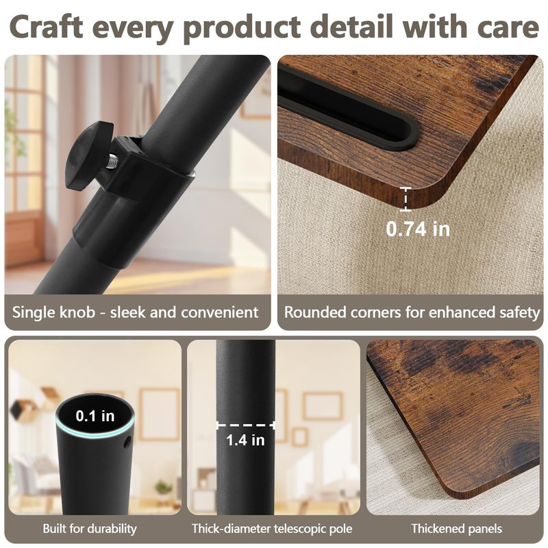YUHFERA Sofa Armrest Tray Table for Couch - 360Â° Swivel Height Adjustable End for Small Spaces, Snack Side Table for Bed or Chair with Phone & Tablet Slot (Rustic,Standard) - Image 3