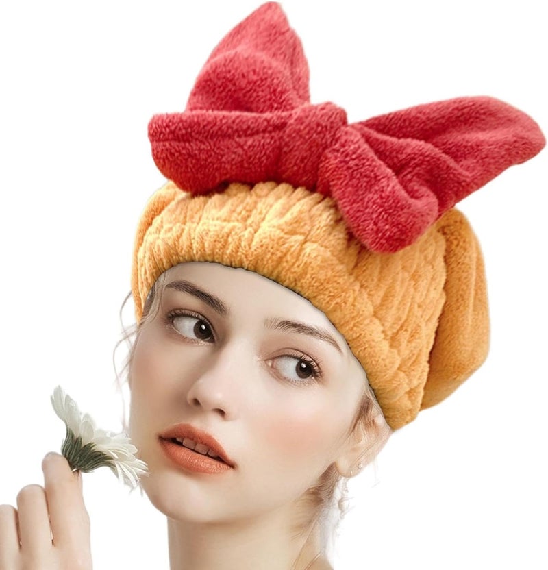 Fezora Super Absorbent Hair Towel Wrap for Wet Hair, Fast Drying Microfiber Hair Drying Towel Cap with Bow-Knot, Microfiber Hair Towel Wrap for Women (Yellow) - Image 4