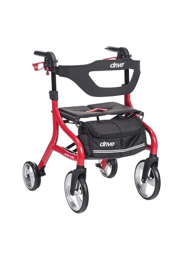 Drive Medical Nitro Sprint Foldable Rollator Walker with Seat, Standard Height Lightweight Rollator with Large Wheels, Folding Rolling Walker, Walker Rollator with Seat, Red  - Image 1