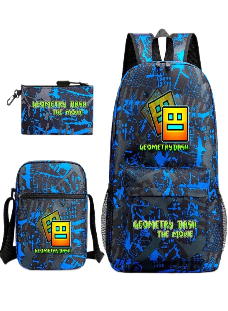 geometry dash Children Backpack Schoolbag Teen Student School Book bag with Lunch Box Pen Case 3 in 1 for Kids