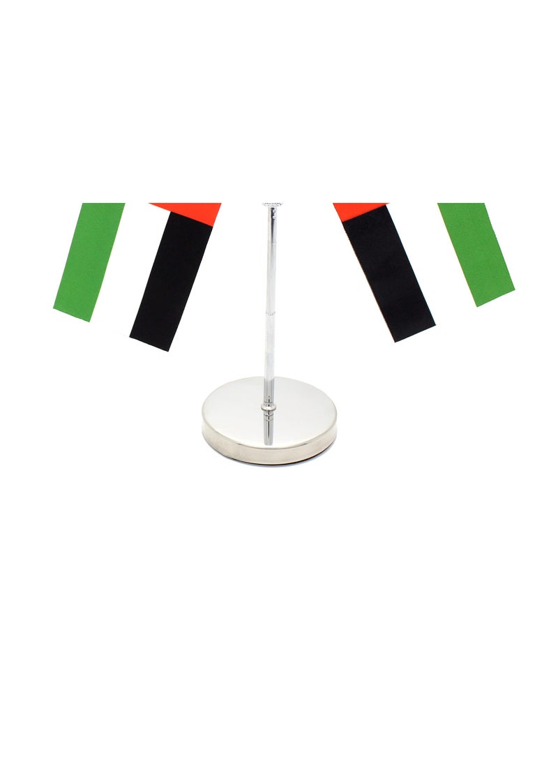 ماركة غير محددة حامل علم طاولة معدني لدولة الإمارات العربية المتحدة - حامل عمود أعلام صغير مزدوج على شكل حرف Y - حامل سارية علم متين للمكتب أو المنزل أو المكتب أو المناسبات لتزيين طاولة المؤتمرات - حامل علم معدني للمدارس  - Image 3