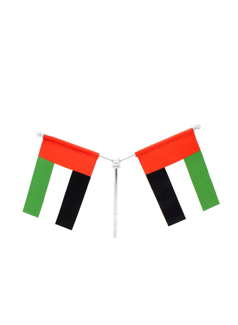 ماركة غير محددة حامل علم طاولة معدني لدولة الإمارات العربية المتحدة - حامل عمود أعلام صغير مزدوج على شكل حرف Y - حامل سارية علم متين للمكتب أو المنزل أو المكتب أو المناسبات لتزيين طاولة المؤتمرات - حامل علم معدني للمدارس  - Image 4
