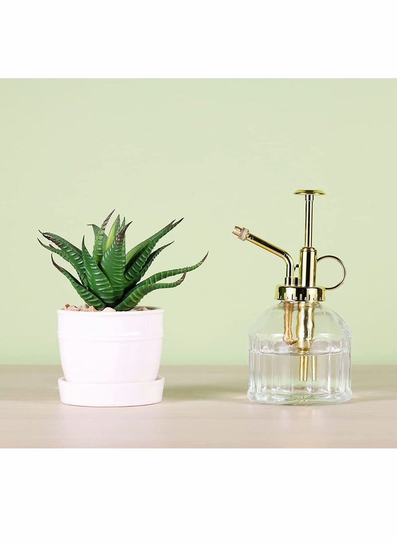 KASTWAVE زجاجة رش النباتات، زجاجة رش مياه شفافة بارتفاع 6 بوصات مع مضخة ذات غطاء ذهبي، علبة ري صغيرة، مرش نباتات صغيرة داخلي خارجي لنباتات المنزل (شفافة + ذهبية) - Image 3