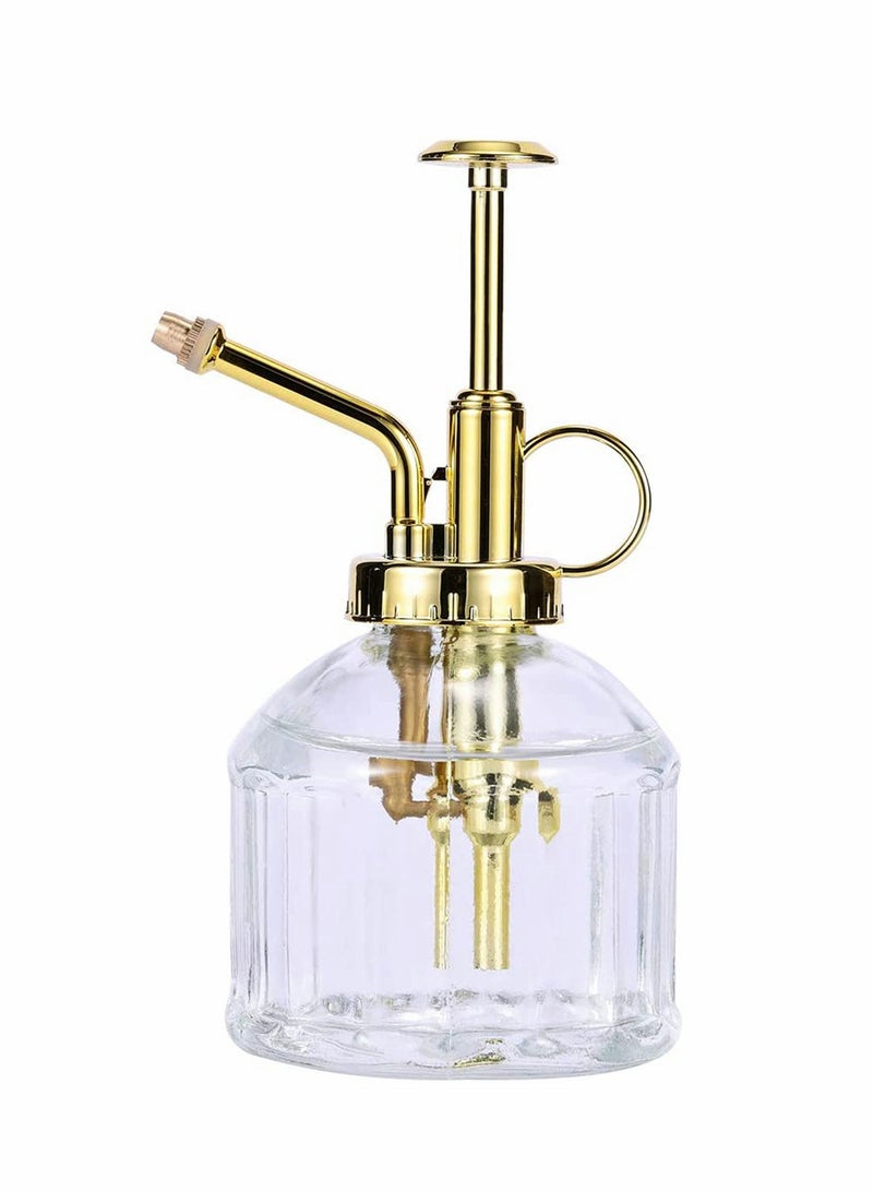 KASTWAVE زجاجة رش النباتات، زجاجة رش مياه شفافة بارتفاع 6 بوصات مع مضخة ذات غطاء ذهبي، علبة ري صغيرة، مرش نباتات صغيرة داخلي خارجي لنباتات المنزل (شفافة + ذهبية) - Image 1