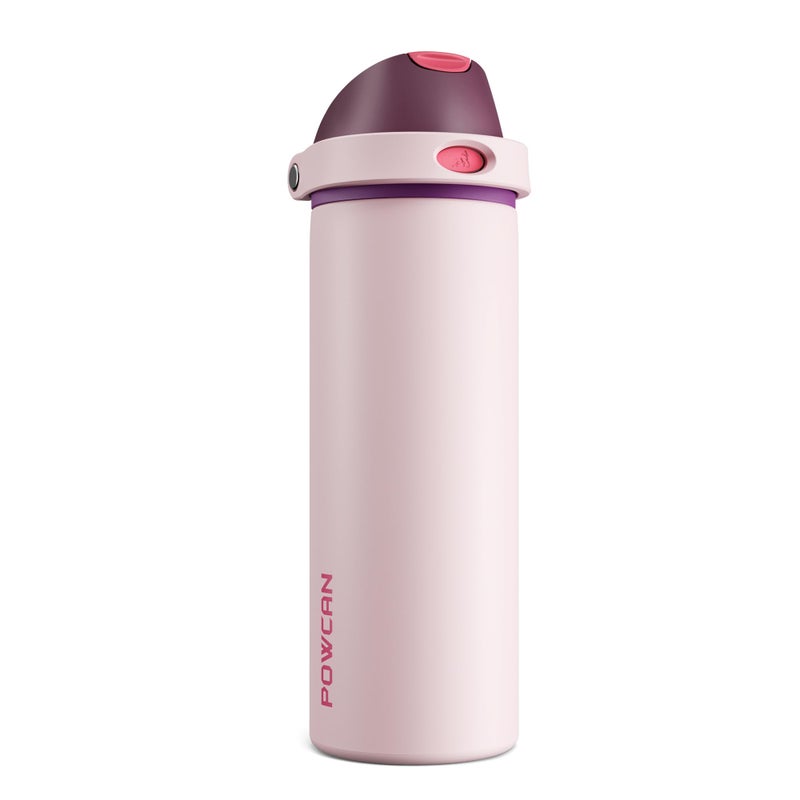 Powcan 24 Oz Stainless Steel Water Bottle: 2-In-1 Push-Button Spout & Quick-Flip Straw  Leakproof  Cold 24 Hrs  Fits Car Cup Holder  Insulated Bottle For Gym  School  Travel  Outdoor Gift (Plum Field) - Image 1