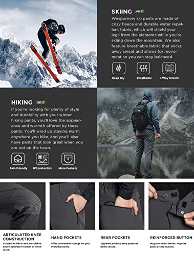 Wespornow Men's-Fleece-Lined-Hiking-Pants Water-Resistance-Snow-Ski-Pants Softshell Snowboarding Pants for Winter, Skiing, Outdoor (Grey, Large) - Image 5