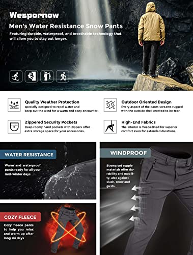 Wespornow Men's-Fleece-Lined-Hiking-Pants Water-Resistance-Snow-Ski-Pants Softshell Snowboarding Pants for Winter, Skiing, Outdoor (Grey, Large) - Image 4
