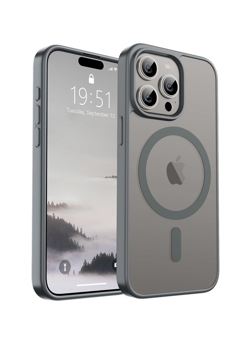 Denx - Matte Magnetic case for iPhone 15 Pro , High Grade Drop Protection with Shockproof Strip, Translucent Matte Back Phone Case (Natural Titanium) - Image 1