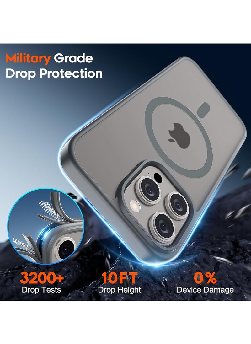 Denx - Matte Magnetic case for iPhone 15 Pro , High Grade Drop Protection with Shockproof Strip, Translucent Matte Back Phone Case (Natural Titanium) - Image 1