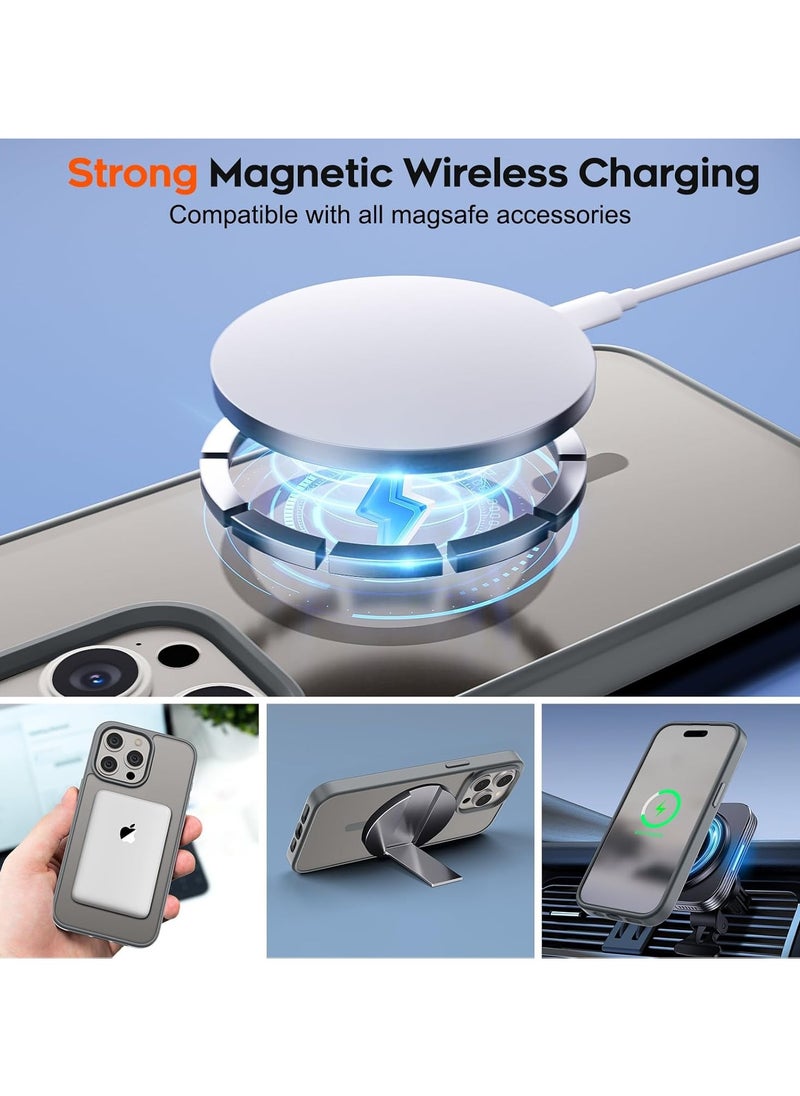 Denx - Matte Magnetic case for iPhone 15 Pro , High Grade Drop Protection with Shockproof Strip, Translucent Matte Back Phone Case (Natural Titanium) - Image 1