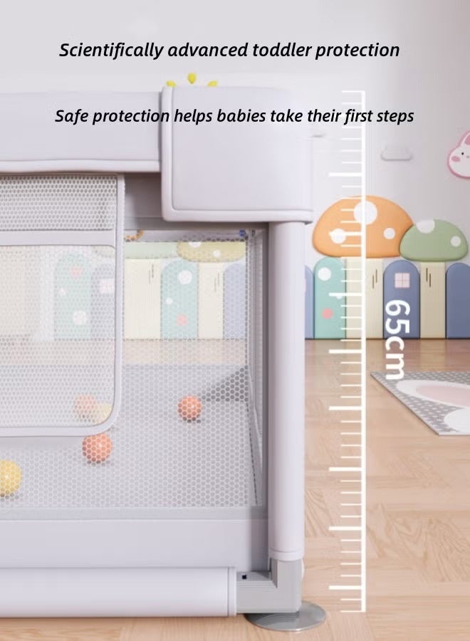 Berma Baby حظيرة لعب للأطفال، حظيرة لعب 200*200 سم، حظيرة لعب للأطفال، حظيرة لعب صغيرة للأطفال، حظيرة لعب كبيرة للأطفال الصغار، حظيرة لعب محمولة، ملعب مع بوابة، 50 كرة + 2 حلقة سحب (رمادي فاتح) - Image 5