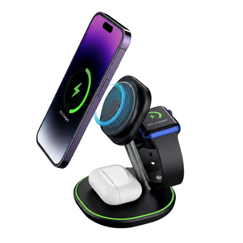 NINE 3-in-1 Magnetic Wireless Charger – 15W Fast Charging