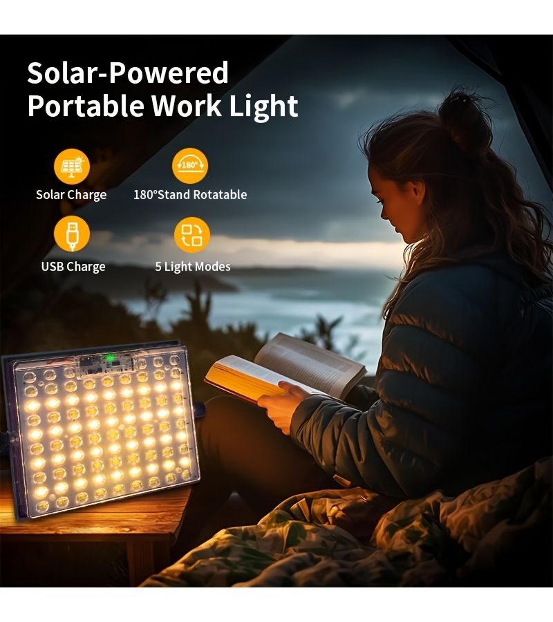 مصباح تخييم محمول يعمل بالطاقة الشمسية LED 2400 مللي أمبير قابل لإعادة الشحن مع خطاف، 5 أوضاع إضاءة - Image 2