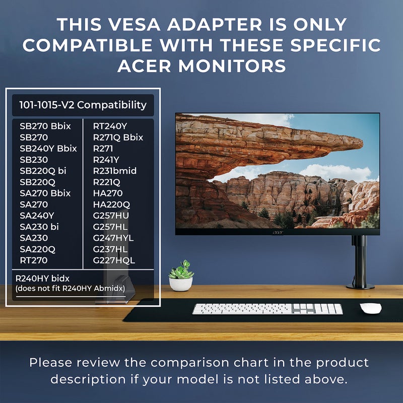 HumanCentric VESA Mount Adapter Bracket, VESA Adapter Compatible with Acer Monitor R240HY bidx, R221Q, R271, SB220Q, R241Y, RT240Y, RT270, SA220Q, SA230 bi, SA240Y, SA270 Bbix, SB230, SB240Y - Image 3