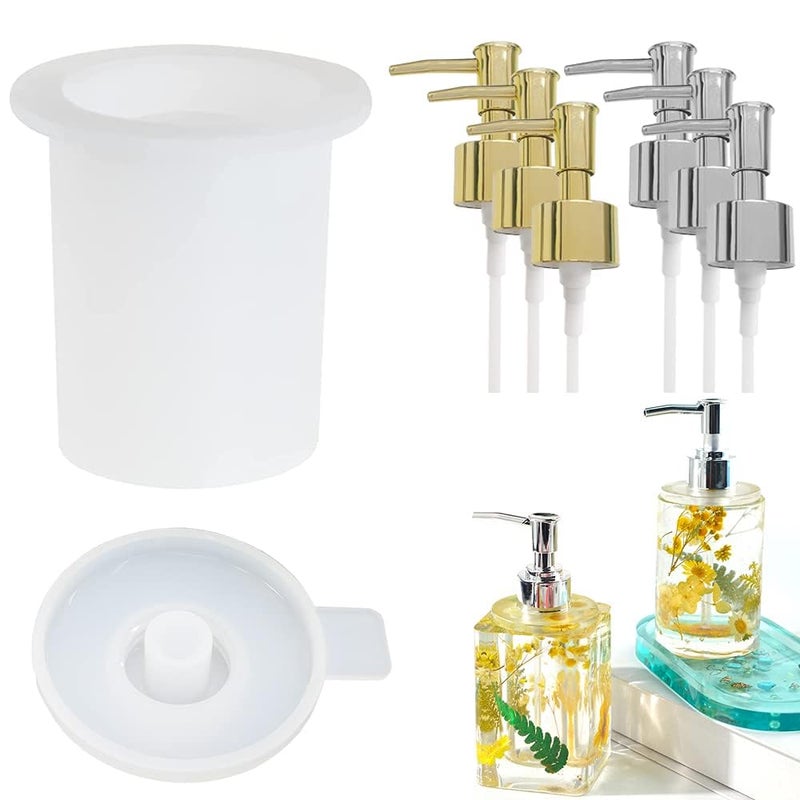 Hundur Store Bottle Resin Mold with Pump,1 Set Pump Bottle Resin Mold+6 Pack Dispenser Pump,Pump Bottle for Storage Soap Lotions Hand Sanitizer and Creams, Dispenser Pump Bottle for Kitchen, Bathroom Home Decor  - Image 1
