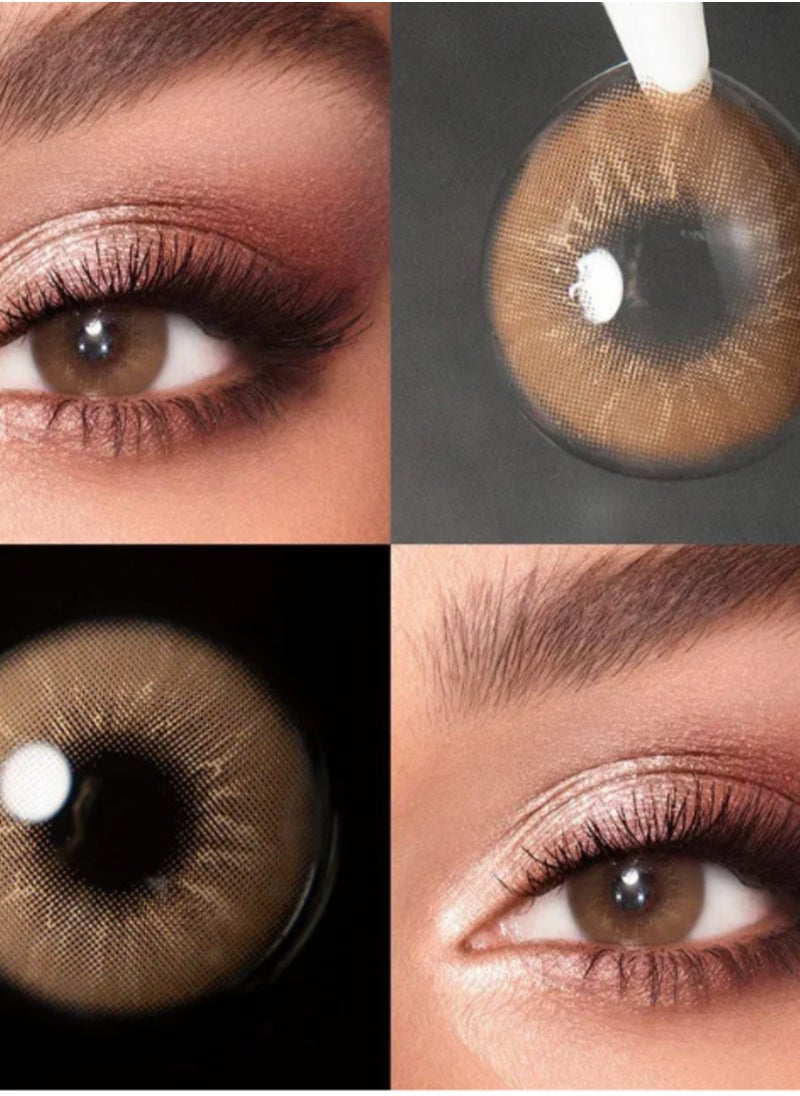 Unibling - Eros Brown Yearly Colored Contact Lenses, Unisex Cosmetic Contact Lenses, Enlargement Collection, Light Brown, With Case - Image 1