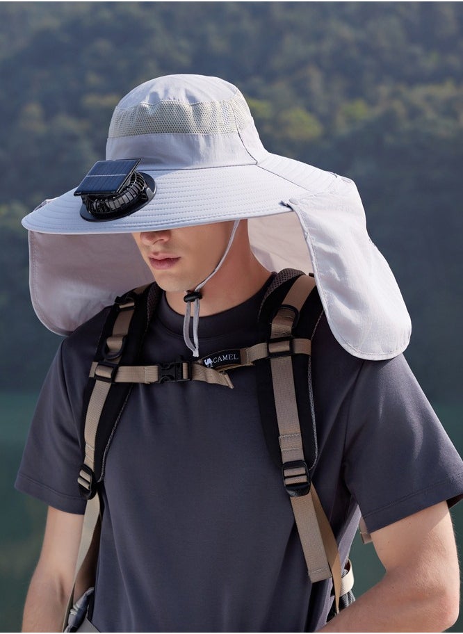 Loquat Solar Fan Hat Wide Brim Sun Hat Solar Fan Hat with Solar Fans Built in  Fishing Hat with Fan for Men Waterproof Outdoor Hiking Camping Fishing Hat Grey  - Image 1