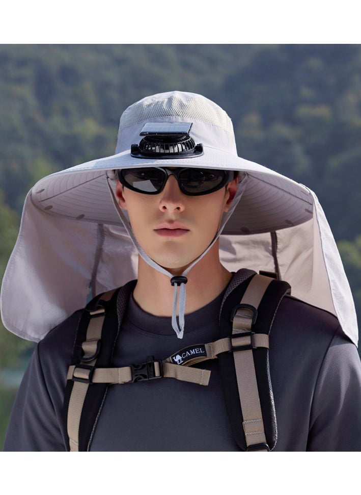 Loquat Solar Fan Hat Wide Brim Sun Hat Solar Fan Hat with Solar Fans Built in  Fishing Hat with Fan for Men Waterproof Outdoor Hiking Camping Fishing Hat Grey  - Image 2