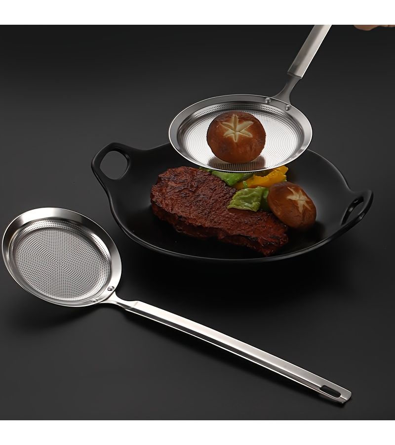 Stainless Steel Sanding Foam Skimmer Fine Mesh Strainer Spoon With Long Handle For Home Use And Hot Pot Cooking Small Size Removes Grease And Foam Kitchen Skimmer Sturdy Handle Foam Remover Household Essentials - Image 1