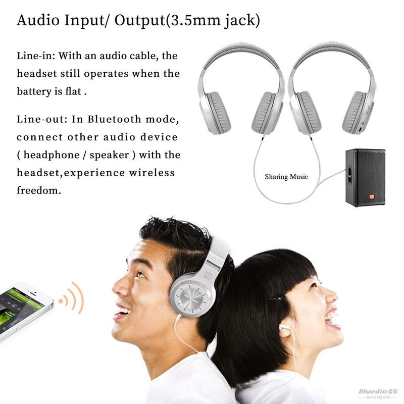 Bluedio HT Turbine Wireless Bluetooth 5.0 Stereo Headphones with Mic (White) - Image 4